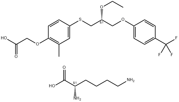 L-Lysine, compd. with 2-[4-[[(2R)-2-ethoxy-3-[4-(trifluoromethyl)phenoxy]propyl]thio]-2-methylphenoxy]acetic acid (1:1) Struktur