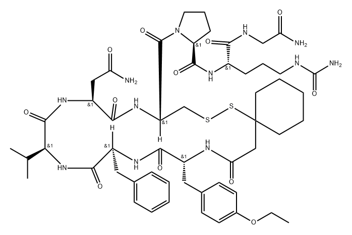 vasopressin, beta-mercapto beta,beta-cyclopentamethylenepropionic acid(1)-O-ethyl-Tyr(2)-Val(4)-Cit(8)- Structure