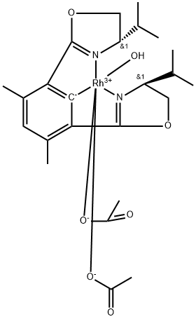 ビス(アセタト)アクア[(S,S)-4,6-ビス(4-イソプロピル-2-オキサゾリン-2-イル)-m-キシレン]ロジウム 化学構造式