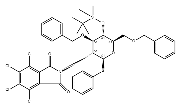3,6-O-diBenzyl-4-O-tert-butyldiMethylsilyl-2-tetrachlorophthaliMide-1-benzenethiol-1,2-dideoxy-β-D-glucopyranose Structure