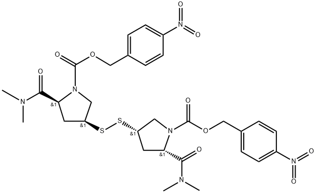 1-Pyrrolidinecarboxylic acid, 3,3'-dithiobis[5-[(dimethylamino)carbonyl]-, 1,1'-bis[(4-nitrophenyl)methyl] ester, (3S,3'S,5S,5'S)- Structure