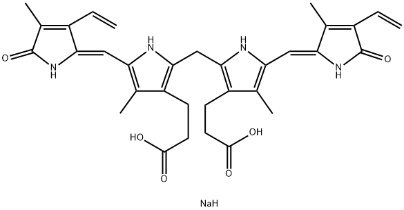 2,17-ジエテニル-1,10,19,22,23,24-ヘキサヒドロ-3,7,13,18-テトラメチル-1,19-ジオキソ-21H-ビリン-8,12-ジプロパン酸ジナトリウム 化学構造式