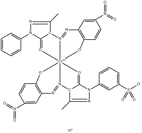 Chromate(2-), [3-[4,5-dihydro-4-[(2-hydroxy-5-nitrophenyl)azo]-3-methyl-5-oxo-1H-pyrazol-1-yl]benzenesulfonato(3-)][2,4-dihydro-4-[(2-hydroxy-5-nitrophenyl)azo]-5-methyl-2-phenyl-3H-pyrazol-3-onato(2-)]-, dihydrogen Struktur