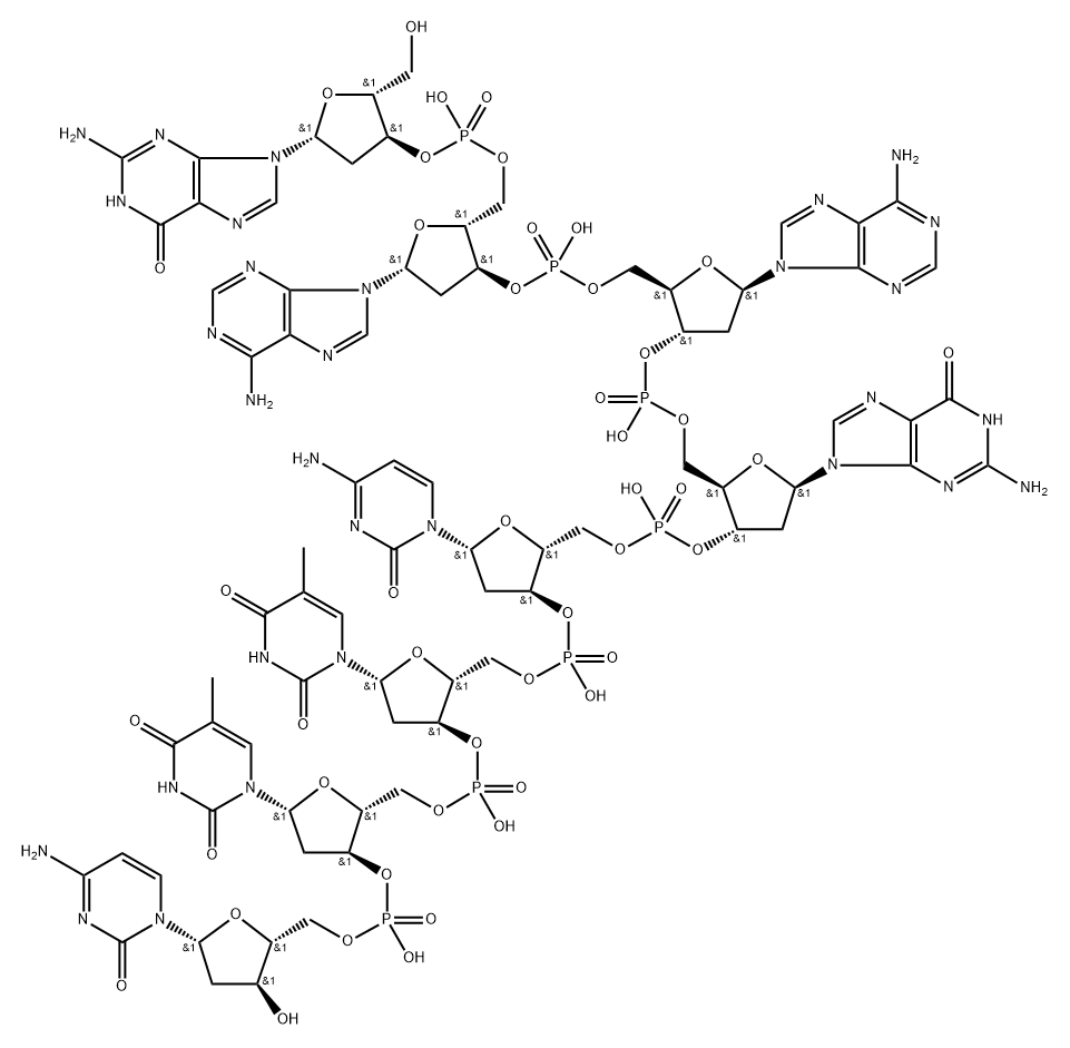 2'-deoxycytidylyl-(5'->3')-thymidylyl-(5'->3')-thymidylyl-(5'->3')-2'-deoxycytidylyl-(5'->3')-2'-deoxyguanylyl-(5'->3')-2'-deoxyadenylyl-(5'->3')-2'-deoxyadenylyl-(5'->3')-2'-deoxyguanosine Structure
