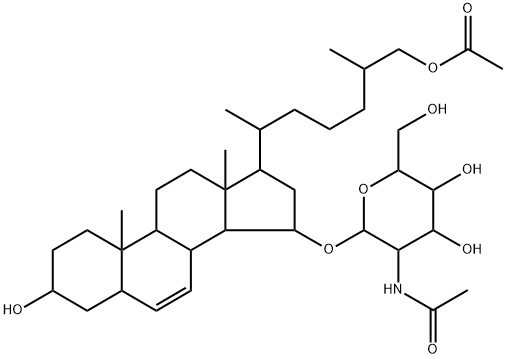 [(25R)-26-(Acetyloxy)-3β-hydroxy-5α-cholest-6-en-15α-yl] 2-(acetylamino)-2-deoxy-β-D-glucopyranoside 结构式