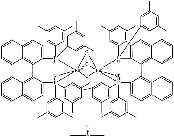 Dimethylammoniumdichlorotri(μ-chloro)bis{(R)-(+)-2,2'-bis[di(3,5-xylyl)phosphino]-1,1'-binaphthyl}diruthenate(II)[NH2Me2][{RuCl((R)-xylbinap)} 2(μ-Cl)3]　 Structure