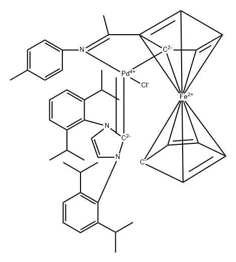 Palladium, [1,3-bis[2,6-bis(1-methylethyl)phenyl]-1,3-dihydro-2H-imidazol-2-ylidene]chloro[2-[1-[(4-methylphenyl)imino-.kappa.N]ethyl]ferrocenyl-.kappa.C]- Structure