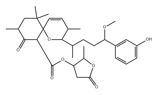 (2R,6S,7S,9R)-2α-[(1S,4S)-4-(3-Hydroxyphenyl)-4-methoxy-1-methylbutyl]-3β,9,11,11-tetramethyl-8-oxo-1-oxaspiro[5.5]undec-4-ene-7-carboxylic acid (2R,3R)-tetrahydro-2-methyl-5-oxofuran-3-yl ester 结构式