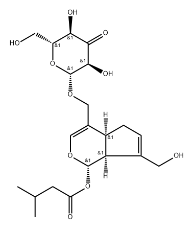 [(1S)-1,4aα,5,7aα-Tetrahydro-7-(hydroxymethyl)-1α-(3-methyl-1-oxobutoxy)cyclopenta[c]pyran-4-yl]methyl β-D-ribo-3-hexosulopyranoside 结构式
