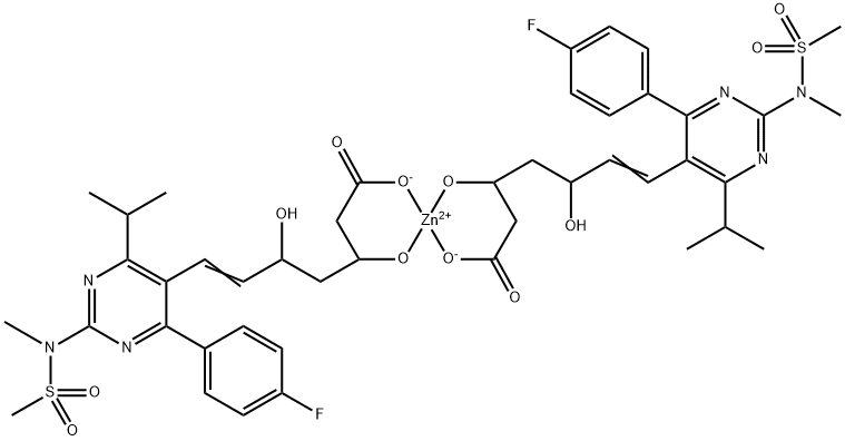 Zinc, bis[(3R,5S,6E)-7-[4-(4-fluorophenyl)-6-(1-methylethyl)-2-[methyl(methylsulfonyl)amino]-5-pyrimidinyl]-3-(hydroxy-κO)-5-hydroxy-6-heptenoato-κO-]-, (T-4)-|化合物 ROSUVASTATIN ZINC SALT