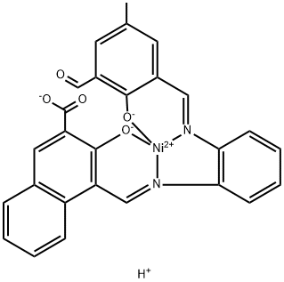 Nickelate(1-), 4-2-(3-formyl-2-hydroxy-5-methylphenyl)methyleneaminophenyliminomethyl-3-hydroxy-2-naphthalenecarboxylato(3-)-, hydrogen, (SP-4-4)- Structure