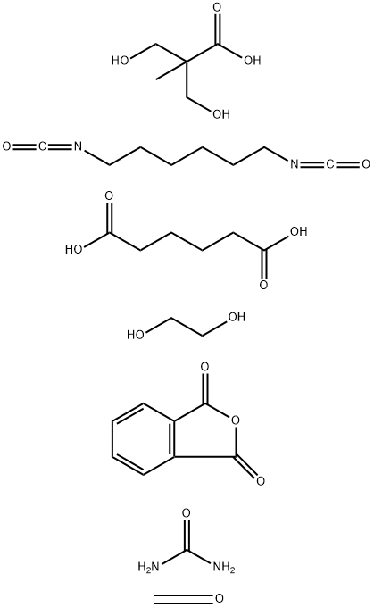 Hexanedioic acid, polymer with 1,6-diisocyanatohexane, 1,2-ethanediol, formaldehyde, 3-hydroxy-2-(hydroxymethyl)-2-methylpropanoic acid, 1,3-isobenzofurandione and urea Structure