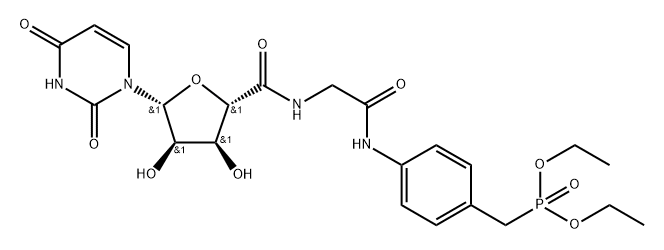 Phosphonic acid, P-[[4-[[2-[[1-deoxy-1-(3,4-dihydro-2,4-dioxo-1(2H)-pyrimidinyl)-β-D-ribofuranuronoyl]amino]acetyl]amino]phenyl]methyl]-, diethyl ester Structure