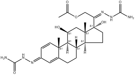 11-beta, 17-dihydroxypregna-1,4–diene-3,20-disemicarbazone-21-yl acetate, 96580-08-4, 结构式