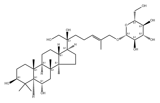 [(24E)-3β,6α,20,21-Tetrahydroxydammar-24-en-26-yl]β-D-glucopyranoside Structure
