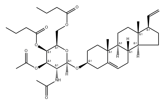 プレグナ-5,20-ジエン-3β-イル2-(アセチルアミノ)-2-デオキシ-β-D-ガラクトピラノシド3-アセタート4,6-ジブタノアート 化学構造式