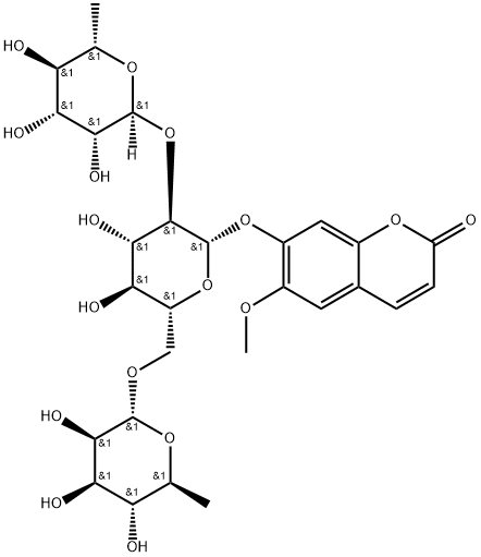 7-[(2S,3R,4S,5S,6R)-4,5-Dihydroxy-3-[(2R,3R,4R,5R,6S)-3,4,5-trihydroxy-6-methyloxan-2-yl]oxy-6-[[(2R,3R,4R,5R,6S)-3,4,5-trihydroxy-6-methyloxan-2-yl]oxymethyl]oxan-2-yl]oxy-6-methoxychromen-2-one Structure