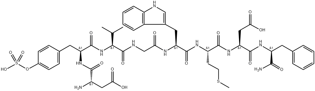 L-Asp-O-Sulfo-L-Tyr-L-Val-Gly-L-Trp-L-Met-L-Asp-L-Phe-NH2 Struktur