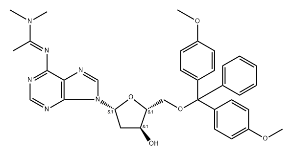 Adenosine, 5'-O-[bis(4-methoxyphenyl)phenylmethyl]-2'-deoxy-N-[1-(dimethylamino)ethylidene]- (9CI) Struktur