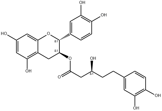 (-)-β,3,4-Trihydroxybenzenepentanoic acid 2-(3,4-dihydroxyphenyl)-3,4-dihydro-5,7-dihydroxy-2H-1-benzopyran-3-yl ester Struktur