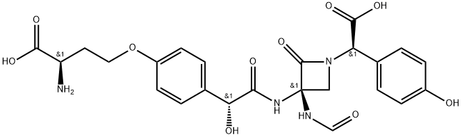 (αR,3S)-3-[[(R)-[4-[(R)-3-Amino-3-carboxypropoxy]phenyl]hydroxyacetyl]amino]-3-(formylamino)-α-(4-hydroxyphenyl)-2-oxo-1-azetidineacetic acid Struktur
