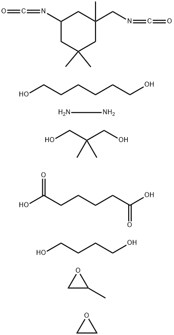 己二酸、1,4-丁二醇、2,2-二甲基-1,3-丙二醇、1,6-己二醇、肼、5-异氰酸根合-1-(异氰酸甲基)-1,3,3-三甲基环己烷、甲基环氧乙烷和环氧乙烷的聚合物 结构式