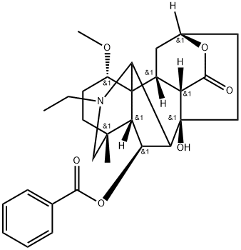 Heteratisan-14-one, 6-(benzoyloxy)-20-ethyl-8-hydroxy-1-methoxy-4-meth yl-, (1alpha,6beta)- Struktur