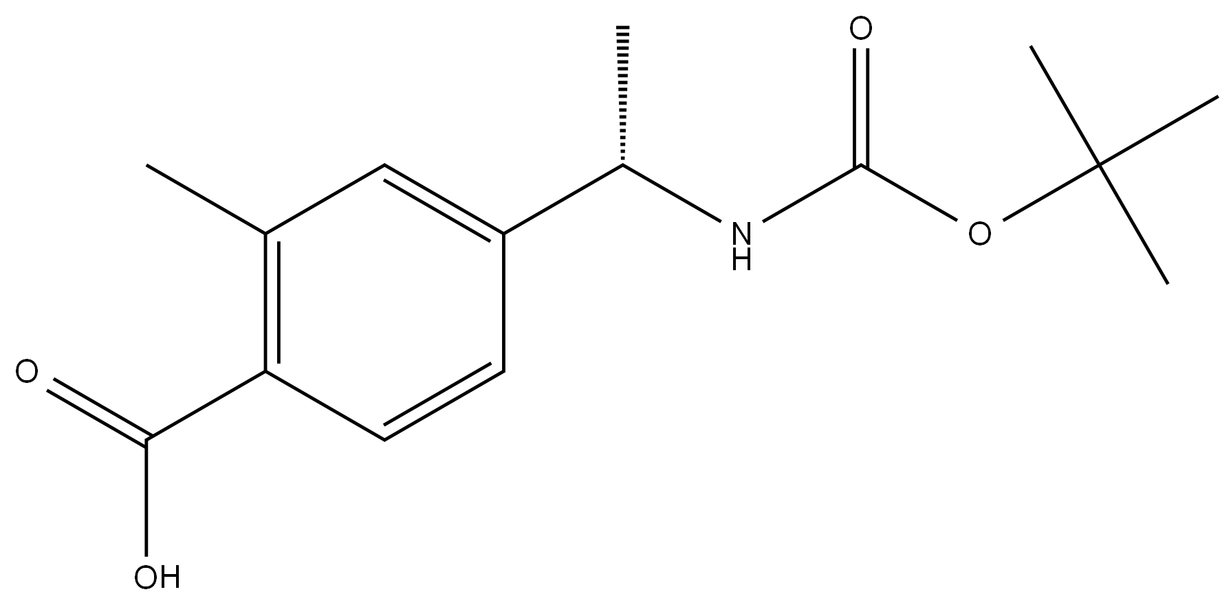 (S)-4-(1-((叔丁氧羰基)氨基)乙基)-2-甲基苯甲酸 结构式