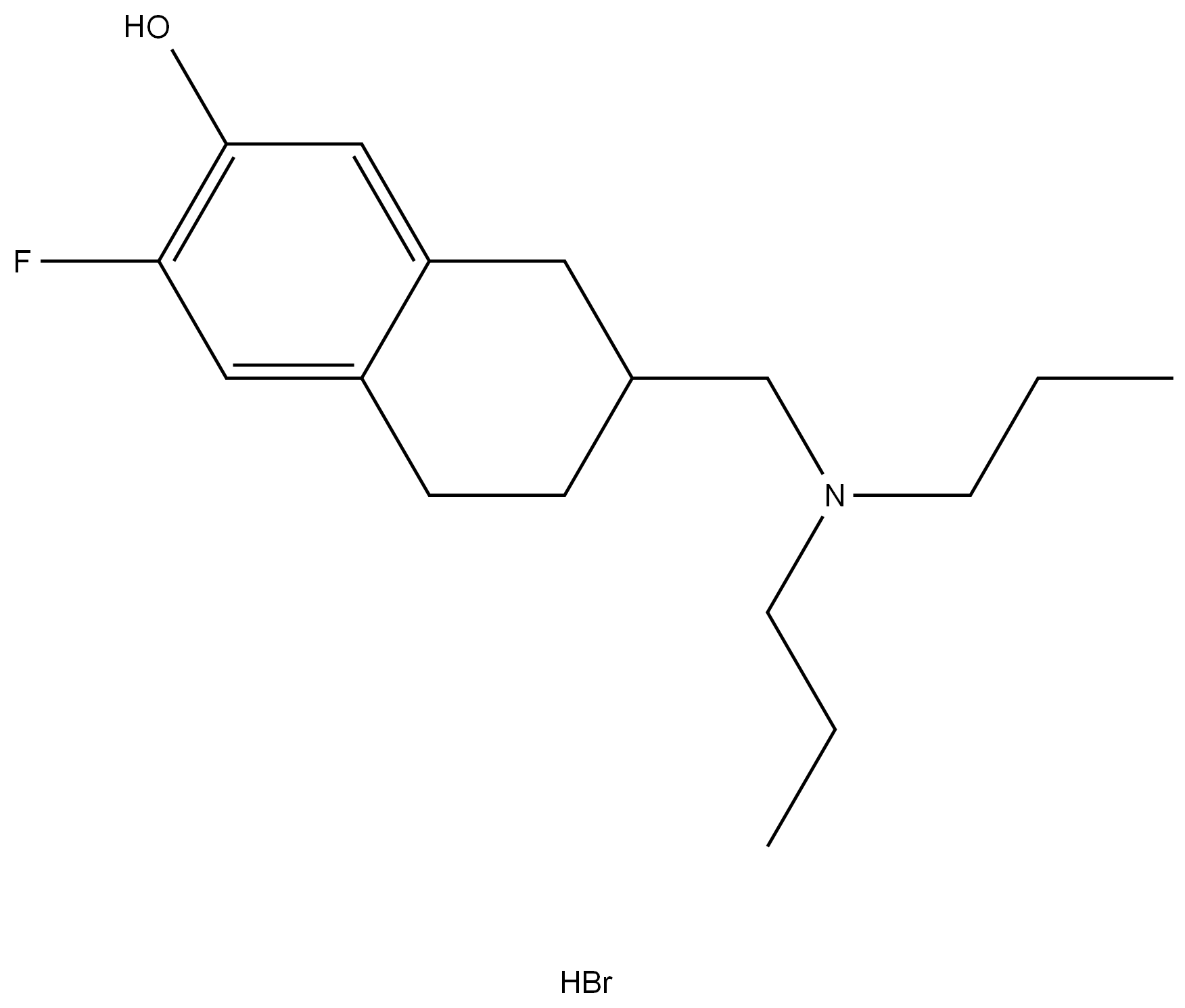 7-((dipropylamino)methyl)-3-fluoro-5,6,7,8-tetrahydronaphthalen-2-ol hydrobromide Structure
