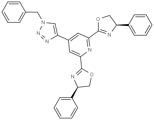 (4R,4'R)-2,2'-(4-(1-Benzyl-1H-1,2,3-triazol-4-yl)pyridine-2,6-diyl)bis(4-phenyl-4,5-dihydrooxazole) Structure