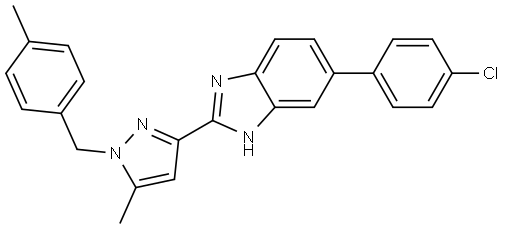 1H-Benzimidazole, 6-(4-chlorophenyl)-2-[5-methyl-1-[(4-methylphenyl)methyl]-1H-pyrazol-3-yl]-,1085451-93-9,结构式