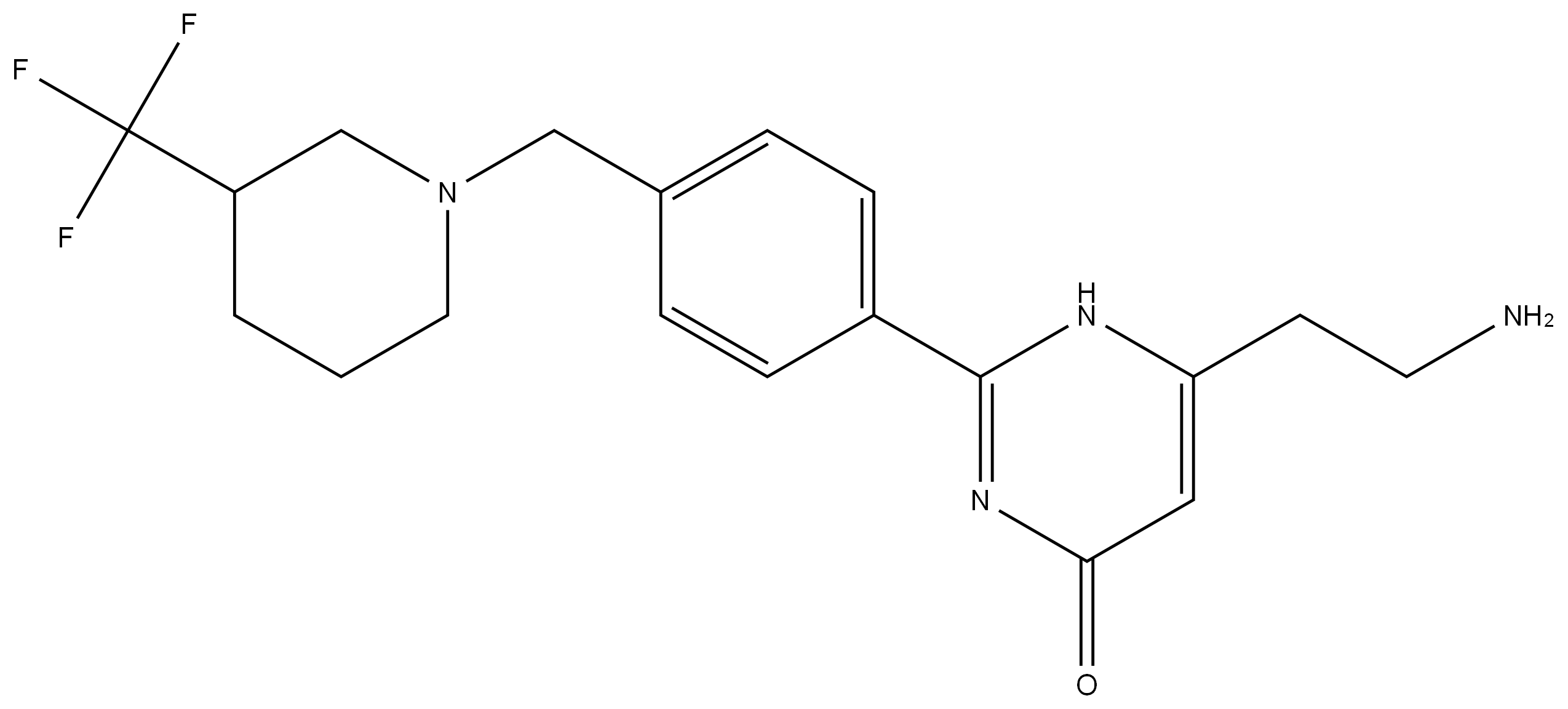 4(3H)-Pyrimidinone, 6-(2-aminoethyl)-2-[4-[[3-(trifluoromethyl)-1-piperidinyl]methyl]phenyl]-,1087530-91-3,结构式
