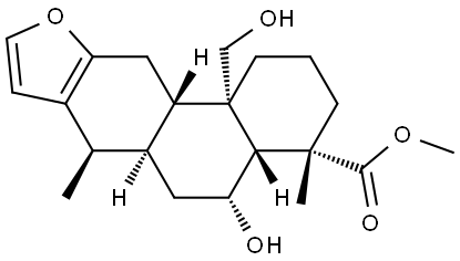 Phenanthro[3,2-b]furan-4-carboxylic acid, 1,2,3,4,4a,5,6,6a,7,11,11a,11b-dodecahydro-5-hydroxy-11b-(hydroxymethyl)-4,7-dimethyl-, methyl ester, (4S,4aR,5R,6aS,7R,11aS,11bS)- Structure