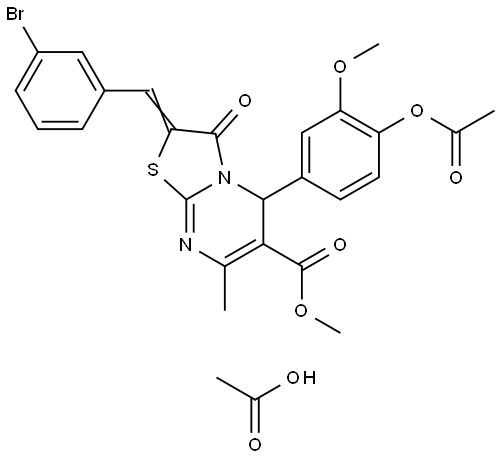 METHYL (2E)-5-[4-(ACETYLOXY)-3-METHOXYPHENYL]-2-(3-BROMOBENZYLIDENE)-7-METHYL-3-OXO-2,3-DIHYDRO-5H-[1,3]THIAZOLO[3,2-A]PYRIMIDINE-6-CARBOXYLATE ACETATE Struktur