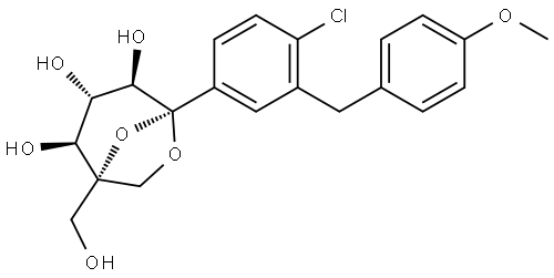 (1S,2S,3S,4R,5S)-5-(4-chloro-3-(4-methoxybenzyl)phenyl)-1-(hydroxymethyl)-6,8-dioxabicyclo[3.2.1]octane-2,3,4-triol Struktur