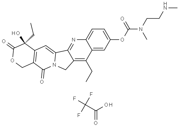 Carbamic acid, N-methyl-N-[2-(methylamino)ethyl]-, (4S)-4,11-diethyl-3,4,12,14-tetrahydro-4-hydroxy-3,14-dioxo-1H-pyrano[3′,4′:6,7]indolizino[1,2-b]quinolin-9-yl ester, 2,2,2-trifluoroacetate (1:1) Struktur