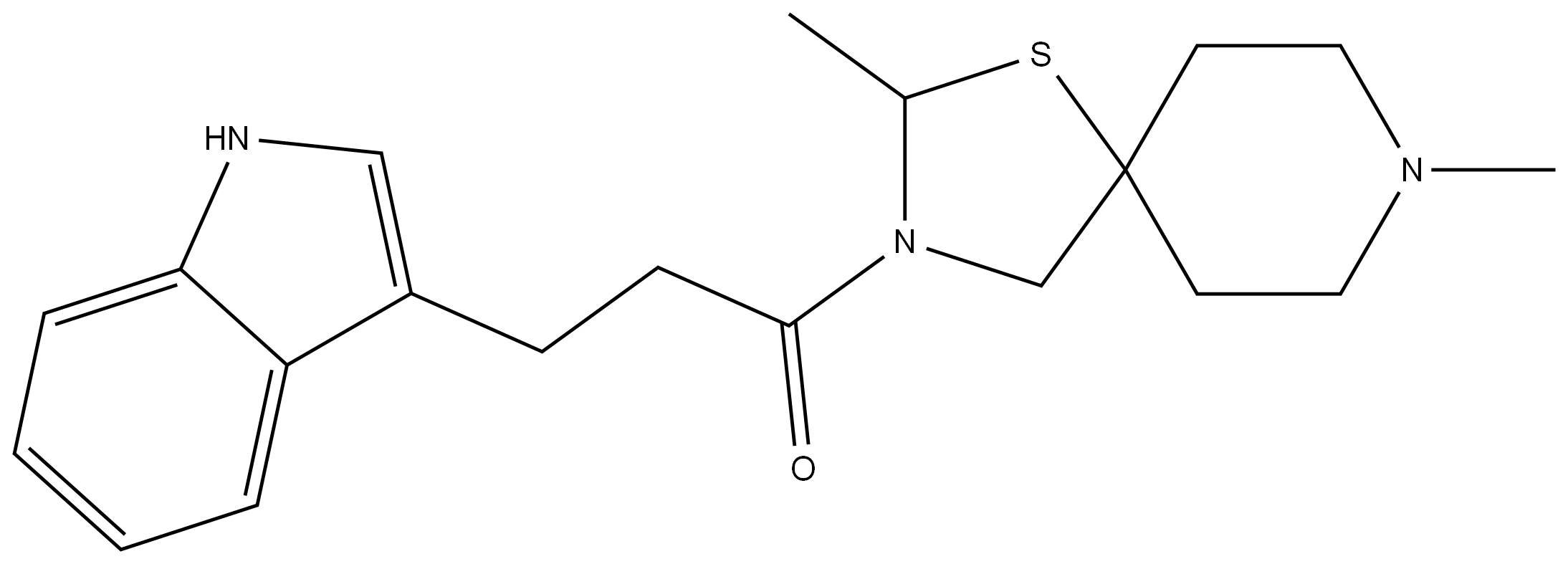 1-Propanone, 1-(2,8-dimethyl-1-thia-3,8-diazaspiro[4.5]dec-3-yl)-3-(1H-indol-3-yl)-, (-)- Structure