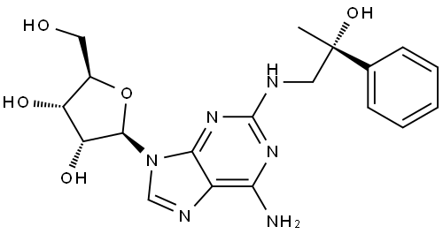 (2R,3R,4S,5R)-2-[6-Amino-2-((R)-2-hydroxy-2-phenyl-propylamino)-purin-9-yl]-5-hydroxymethyl-tetrahydro-furan-3,4-diol Structure