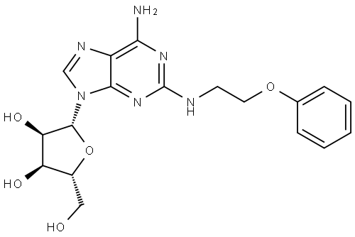(2R,3R,4S,5R)-2-[6-Amino-2-(2-phenoxy-ethylamino)-purin-9-yl]-5-hydroxymethyl-tetrahydro-furan-3,4-diol Structure