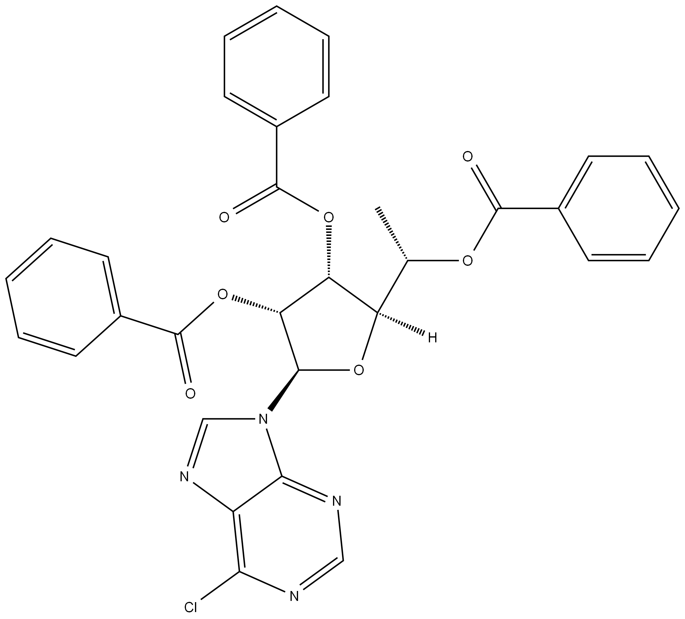 9-(5(R)-C-Methyl-2,3,5-tri-O-benzoyl-b-D-ribofuranosyl)-6-chloropurine Structure