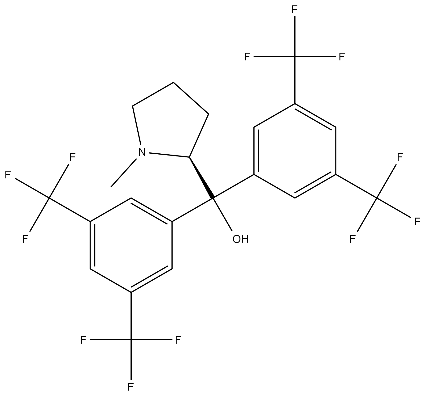 (S)-bis(3,5-bis(trifluoromethyl)phenyl)(1-methylpyrrolidin-2-yl)methanol 结构式