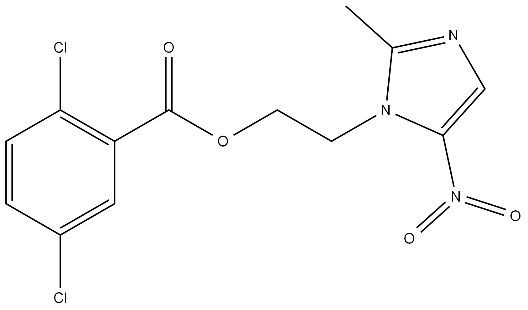 2-(2-甲基-5-硝基-1H-咪唑-1-基)2,5-二氯苯甲酸乙酯,1403815-88-2,结构式
