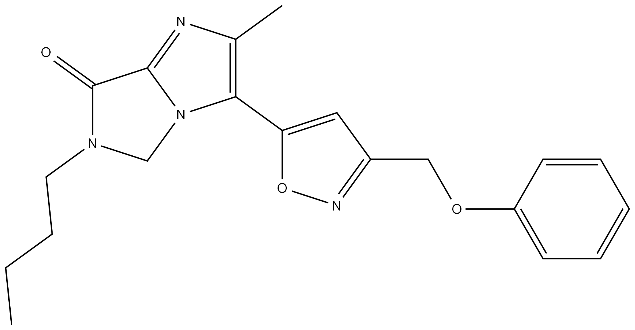 6-butyl-2-methyl-3-(3-(phenoxymethyl)isoxazol-5-yl)-5,6-dihydro-7H-imidazo[1,5-a]imidazol-7-one Structure