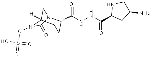 1,6-Diazabicyclo[3.2.1]octane-2-carboxylic acid, 7-oxo-6-(sulfooxy)-, 2-[2-[[(2S,4S)-4-amino-2-pyrrolidinyl]carbonyl]hydrazide], (2S,5R)- Structure
