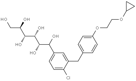(2S,3R,4R,5R)-1-(4-chloro-3-(4-(2-cyclopropoxyethoxy)benzyl)phenyl)hexane-1,2,3,4,5,6-hexaol Struktur