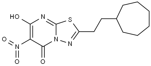 2-(2-cycloheptylethyl)-7-hydroxy-6-nitro-5H-[1,3,4]thiadiazolo[3,2-a]pyrimidin-5-one 结构式