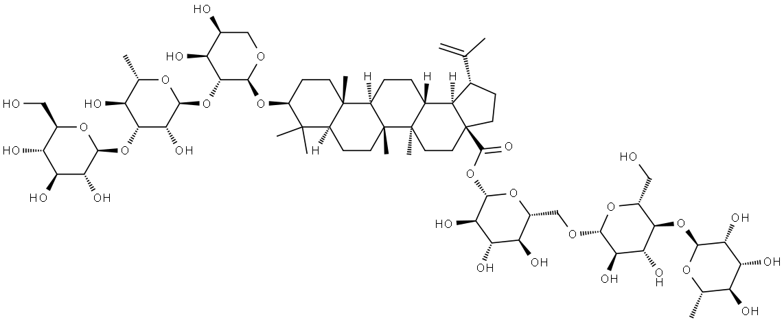 O-6-Deoxy-α-L-β-D-mannopyranosyl-(1→4)-O-β-D-glucopyranosyl-(1→6)-β-D-glucopyranosyl (3β)-3-[(O-β-D-glucopyranosyl-(1→3)-O-6-deoxy-α-L-mannopyranosyl-(1→2)-α-L-arabinopyranosyl)oxy]lup-20(29)-en-28-oate|白头翁皂苷J