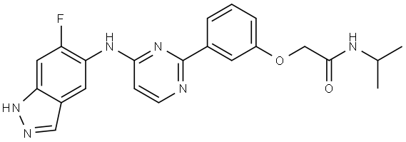 2-(3-(4-((6-fluoro-1H-indazol-5-yl)amino)pyrimidin-2-yl)phenoxy)-N-isopropylacetamide Structure