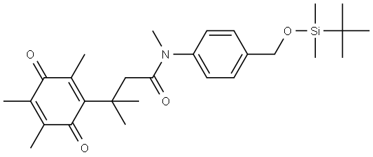 N-(4-(((tert-butyldimethylsilyl)oxy)methyl)phenyl)-N,3-dimethyl-3-(2,4,5-trimethyl-3,6-dioxocyclohexa-1,4-dien-1-yl)butanamide,1609626-96-1,结构式