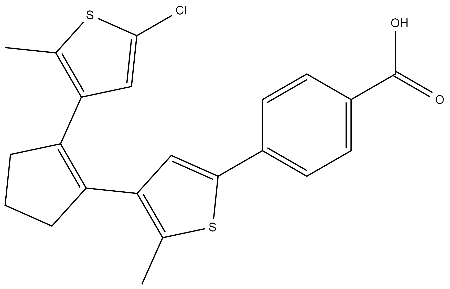 4-(4-(2-(5-chloro-2-methylthiophen-3-yl)cyclopent-1-en-1-yl)-5-methylthiophen-2-yl)benzoic acid Structure